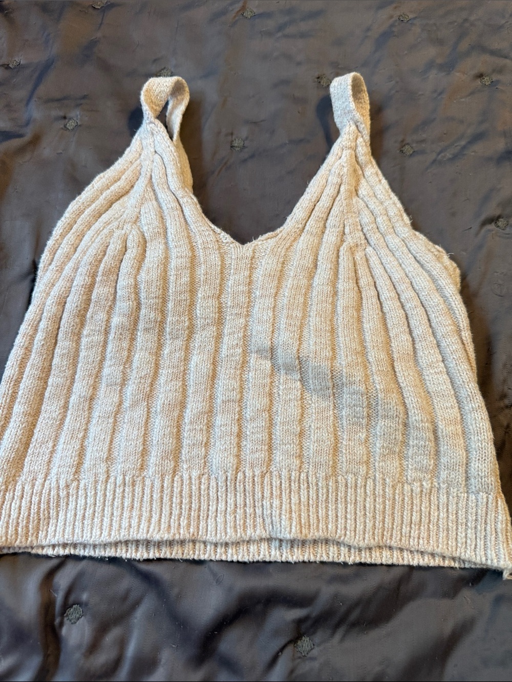 debut Ribbed V-Neck Tank Top in Beige